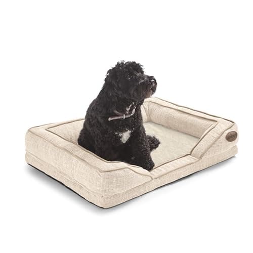 Image of Silentnight Orthopaedic Dog Bed - Cosy Comfortable Pet Bed with Ergonomic Foam Body & Head Support - Super Soft & Sturdy Woven Removable Washable Cover, Non-Slip Base, Small 49x65cm, Natural