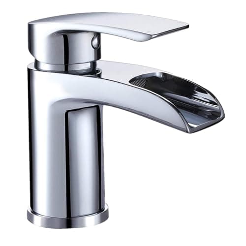 Image of Hapilife Basin Taps Waterfall Mixers Bathroom Sink Mixer Tap with Semi-Open Spout, Single Lever Mono Basin Mixer Tap for Bathroom, Cloakroom, Brass Fountain Faucet with Hot and Cold Hoses, Chrome