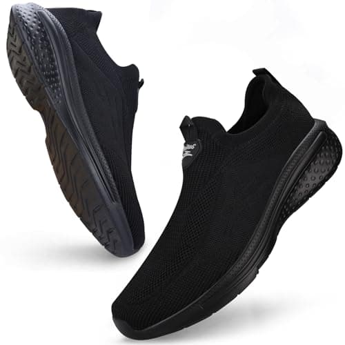 Image of Giniros Mens Slip On Trainers Casual Trainers Shoes Breathable Running Walking Sneakers Lightweight Tennis Shoes Soft Comforble Mesh Gym Workout Sneakers, Black UK 10