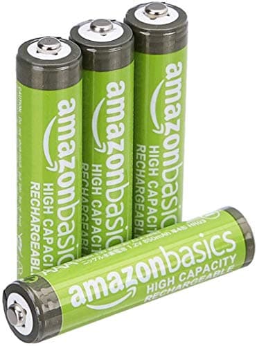 Image of Amazon Basics 4-Pack Rechargeable AAA NiMH High-Capacity Batteries, 850 mAh, 1.2V, Recharge up to 500x Times, Pre-Charged