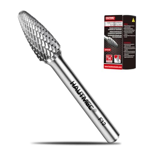 Image of HAUTMEC Tungsten Carbide Rotary Burr Bit YG6, 1/4" Shank Double Cut Die Grinder Bit, Low Vibration Precision Rotary File for Metal Grinding, Engraving & Deburring (12MM Conical), HT0157
