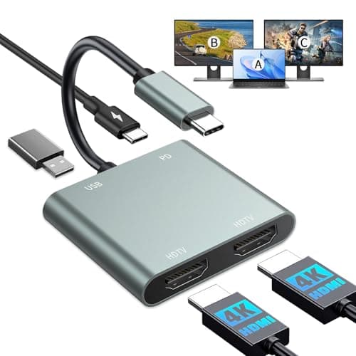 Image of BLKing USB C to Dual HDMI Adapter, 4 in 1 HDMI Splitter for Dual Monitors 4K, USB, PD 100W, USB Type C to Dual Monitors Adapter Multiport for MacBook Pro/Air,USB C to HDMI Splitter Extended Display