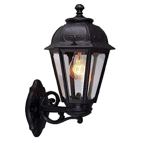 Image of Black Outdoor Traditional Vintage Up or Down Coach Lantern Wall Light | IP55 Rated | 46cm Height | 1 x ES E27 Lamp Required | Garden - Patio - Driveway | UK Approved | Polycarbonate Resin Coastal