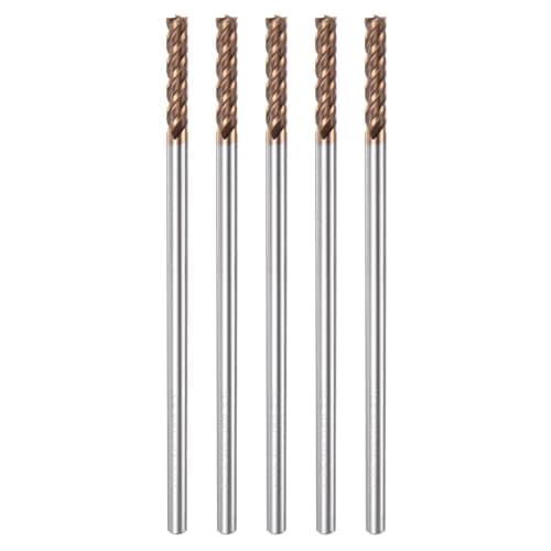 Image of sourcing map 5pcs Carbide Square End Mills 4mm (5/32") Dia 4mm (5/32") Shank 100mm (4") Extra Long HRC55 TiSiN Coated Micro-Grain Tungsten Carbide 4 Flutes Milling Bit Cutter