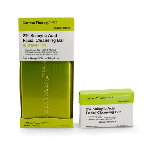 Image of Carbon Theory SupacylicMax Face Cleansing Bar 80g and Travel Tin, Salicylic Acid and Grape Seed Oil Soap Bar, Cleanses, Hydrates and Helps Reduce Breakouts, Vegan and Cruelty-Free