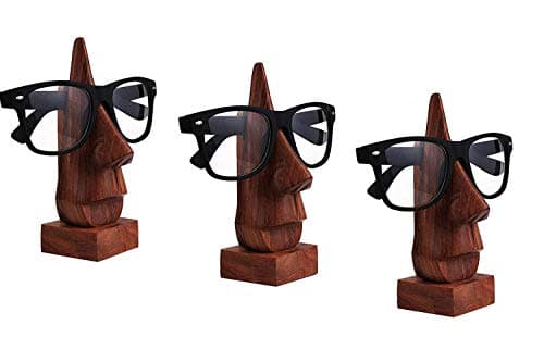 Image of Set of 3 Wooden Spectacle Holder with Nose Shape Home/Office Decorative Sunglasses Wooden Stand Or Multi Purpose use Desktop Accessory