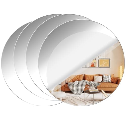 Image of 4Pcs Acrylic Mirror for Walls, HD Large Self Adhesive Round Mirror Stickers Wall-Mounted Unbreakable Shatterproof Frameless Mirrors for Make Up Room Decor Wedding Party 30x30cm (2mm)