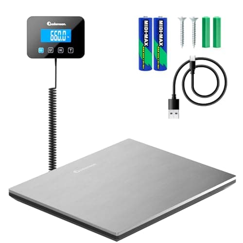 Image of Parcel Scales - 300 kg - Heavy-Duty & High Accurate Digital Postal Scale with Hold/Tare Function - Perfect for Packages, Luggage, Industrial Use - Battery & Cable Included - Silver