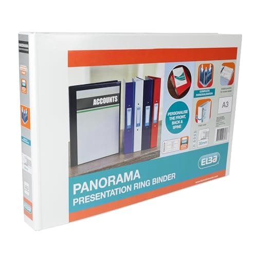 Image of Elba A3 4 D-Ring Binder, 30mm capacity, 35mm spine, Presentation Folder with Customisable Cover, Landscape, White (Single)