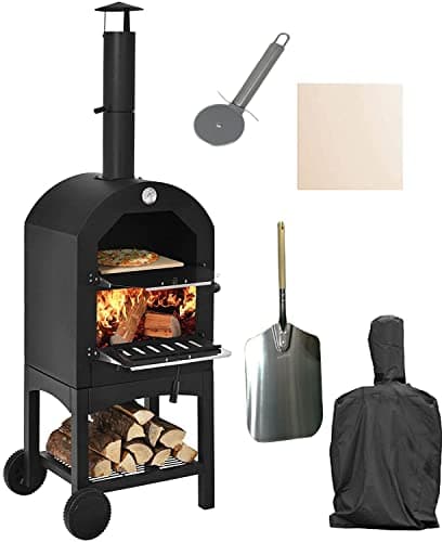 Image of Vintage Gourmet® Outdoor Pizza Oven Set Includes Pizza Oven,Stone,Rain Cover, Pizza Peel & Cutter Garden Outside Barbecues Smoker Charcoal Fired Bread Meat Grill Gourmet Maker Pizza Enthusiast Gift