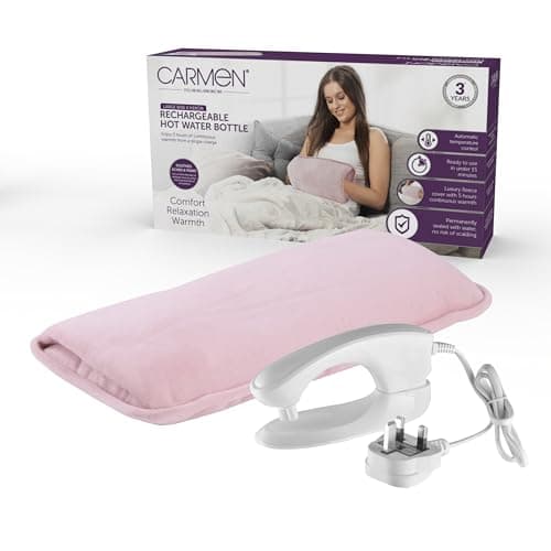 Image of Carmen Large Rechargeable Hot Water Bottle, Soft Touch Fleece Cover, Hand Warmer, Automatic Temperature Control, W36cm x H19cm, Pink