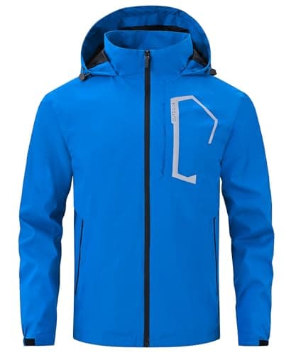 Image of Huayuzh Mens Waterproof Jackets Men's Outdoor Lightweight Jacket Windbreaker Quick Dry Raincoat Cycling Camping Hiking Blue M