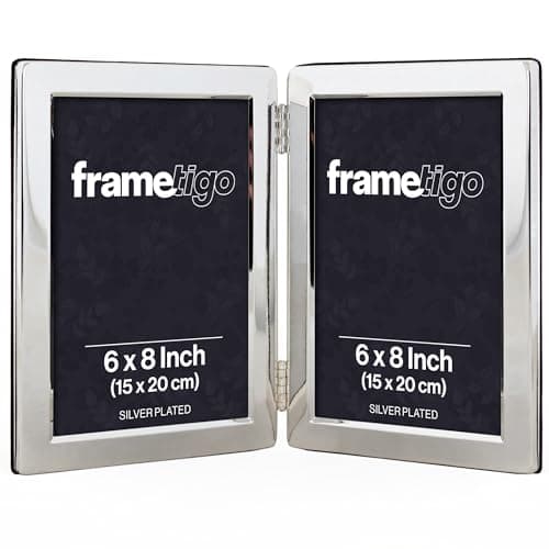 Image of Frametigo - Silver Plated Flat Edge Double Photo Frame, 6" x 8" (15x20cm) Photo Size - Portrait Orientation - Real Glass Window - Traditional Silver Picture Frames - Tarnish Resistant