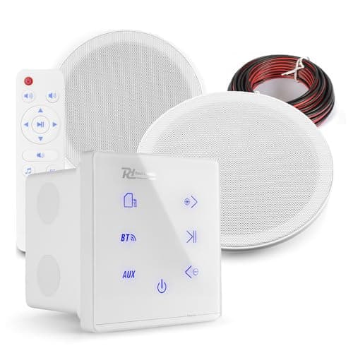 Image of Power Dynamics PD MSLP65 Marine Ceiling Speakers with A50W White Wall Amplifier, Bluetooth Ceiling Speaker System, Weatherproof Outdoor Bathroom Speaker Kit, USB/Aux Input, IPX5 Rated