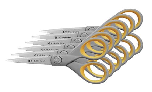 Image of Westcott E-30450 I - 00 Super Titanium Soft Grip Scissors, 13 cm, Pack of 6, Grey/Yellow