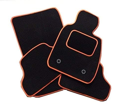 Image of TAILORED FOR: Ford Focus MK2 (2005-2011) - PREMIUM GENUINE TAILORED EXACT FIT CARPET CAR MATS - BLACK MAT + ORANGE TRIM