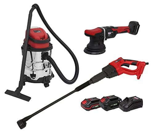 Image of Sealey, 3 x 20V SV20 Series Cordless Car Valeting Combo Kit - 2 Batteries - CP20VCOMBO10