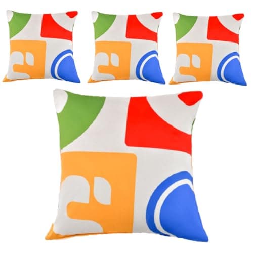 Image of Multigot Set of 4 Throw Pillow, Decorative Velvet Cushions with Machine Washable Cover, Colorful Fluffy Square Sofa Cushion for Reading and Sleeping