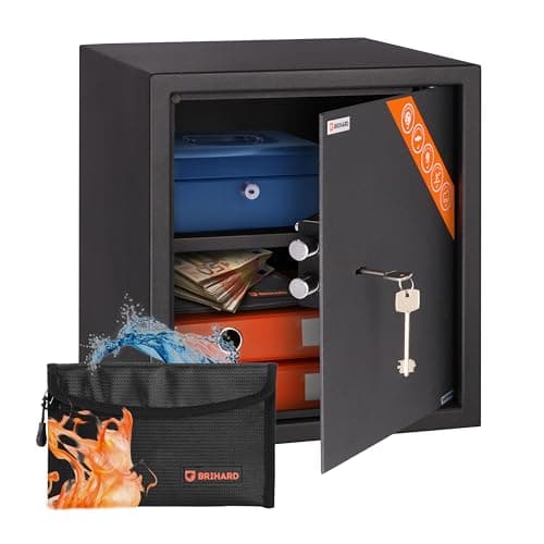 Image of Brihard Business Key Lock Safe 40x36x36cm with Fireproof Money Bag, Large Document Safe 48L with Removable Shelf, Heavy Duty Office, Home Security Storage for Money & Jewellery