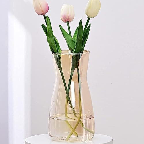 Image of Vzmiza Amber Glass Vase - Premium Quality Flower Vase for Rustic & Modern Farmhouse Decor, Ideal for Table, Shelf & Entryway, Patented Design