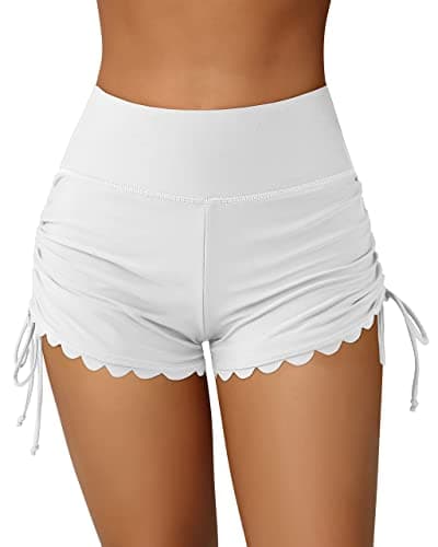 Image of ATTRACO Womens Swim Shorts High Waisted Swimming Costume Bottom Tummy Control Swimsuit Board Shorts White