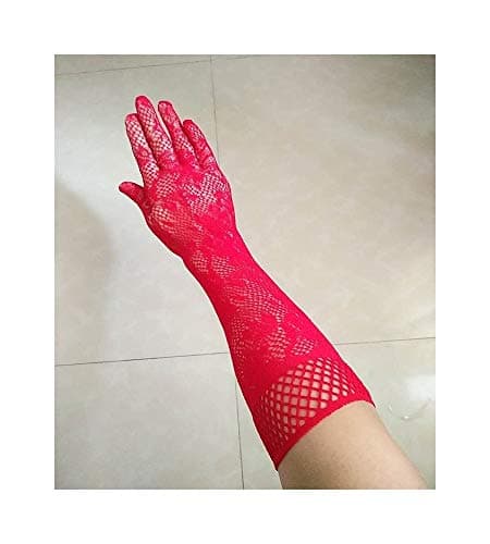 Image of SePkus 2 Pair Fishnet Gloves Floral Bow Lace Long Gloves for Women Bridal Wedding Gloves Party Fancy Costumes (Color : Black, Size : L) (Red L)