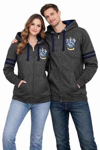 Image of Harry Potter Ravenclaw Zipped Hoodie with Drawstrings – Official Licensed Charcoal & Navy Zip-Up Sweatshirt, Unisex Long Sleeve Hoodie (UK, Alpha, L, Regular, Regular)