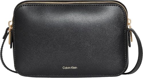 Image of Calvin Klein Women's FOIL LOGO ELONGATED CAMERA BAG LV04F3276G Crossover, Black (Black/Toasted Coconut), One Size