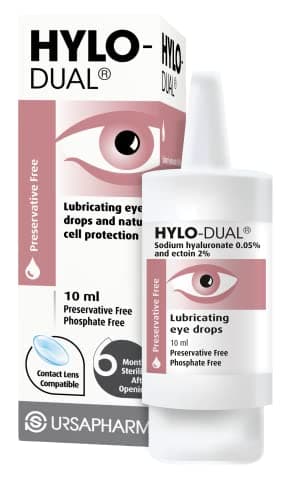 Image of HYLO Dual - Preservative Free Eyedrops - Contains 0.05% Sodium Hyaluronate and 2% Ectoin - Moisturises Dry Eyes and Reduces Allergic Symptoms - 10ml