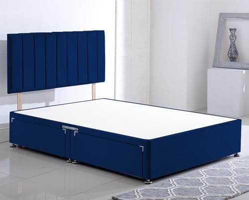 Image of ComfoRest Stripe 4FT Small Double Divan Bed with Drawers (x2) – Blue base and 24 inch headboard – sturdy base for all mattress types, easy assembly, UK made