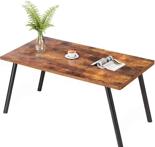 Image of DEILALY Coffee Table for Living Room, 70cm Farmhouse Coffee Tables, Wood Rectangular Center, Small Square Cocktail, Easy Assembly, For Meeting Room, Rustic Brown and Black