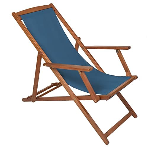 Image of CHARLES BENTLEY FSC® 100% Eucalyptus Wooden, Deck Chair, for Outdoors, and Garden, FSC Wood, Polyester, 3 Reclining Positions, Traditional, Acacia, Bentley Plaque, Trendy, Seat, Teal (107x94x61cm)