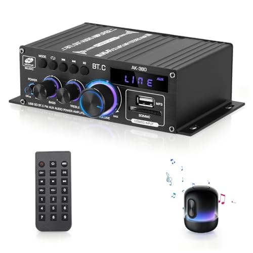 Image of Stereo Audio Amplifier, AK380 40W+40W Audio Amplifier, Bluetooth 5.0 Amplifier HiFi for Speakers FM Radio, LCD Display & Remote Control, AUX RCA USB SD Input, for Home Speaker, Car Speaker