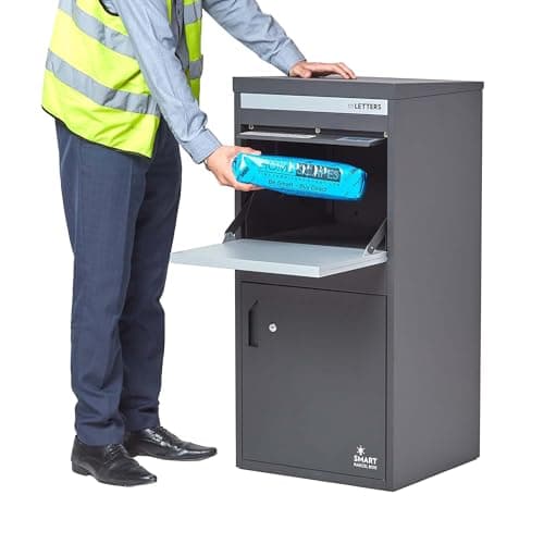 Image of SMART PARCEL BOX Extra Large Parcel Box Outdoor, 2 Door Weatherproof Grey Delivery Box With Secure Front & Rear Access, Durable Galvanised Steel, Lockable For Post, Multiple Letters & Package Drop