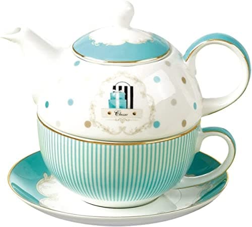 Image of Eplze YBK Tech Euro Style Bone China Tea for One, Teapot and Cup Set for Home Kitchen Afternoon Tea (Blue Stripe)