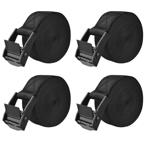 Image of TRIWONDER Cam Buckle Tie Down Straps 4 Pack, 4m x 25mm Heavy Duty Lashing Straps with Quick Release, Adjustable for Truck, Motorcycle, Cargo, Trailer, Luggage (Black)