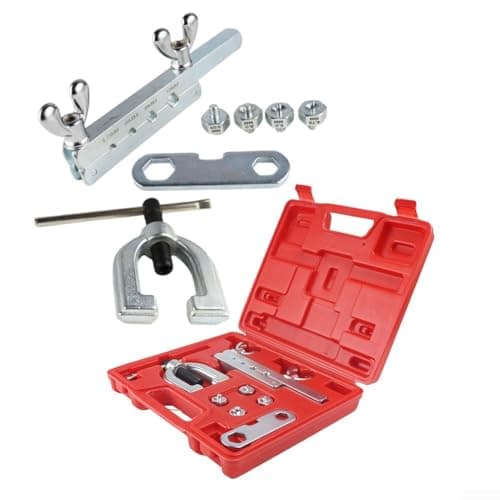 Image of Bubble Flaring Tool Kit with Lever-Lock Design | 4 Adapters for 4.75mm-10mm Metric Brake Lines | Includes Blow-Molded Case Gauge Wrench for Car SUV Truck Repair
