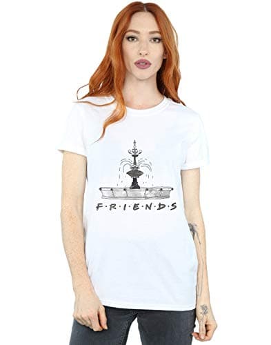 Image of Absolute Cult Friends Women's Fountain Sketch Boyfriend Fit T-Shirt White Large