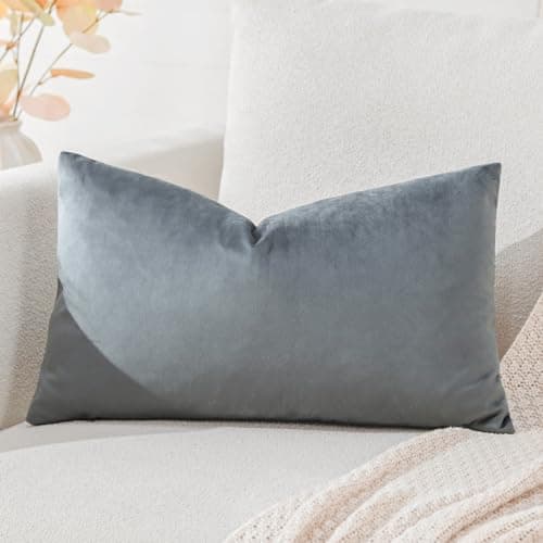 Image of Artscope Luxury Velvet Cushion Covers Decorative Lumbar Pillowcases Soft Solid Cushion Cases for Couch Sofa Bedroom Car Decor 30x50cm Graphite Gray