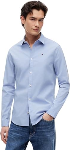 Image of Tommy Jeans Men's Tjm Original Stretch Shirt Dm0dm04405 L/S Shirts / Woven Tops, Blue (Lavender Lustre 556), XL