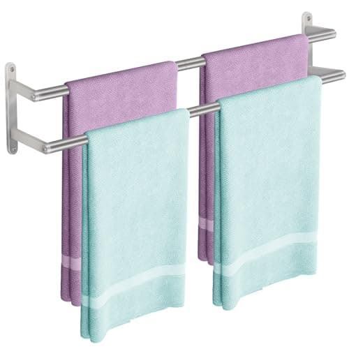Image of JIAPAIDUO Double Towel Rail Wall Mounted, 80cm Bathroom Towel Rails, Stainless Steel Towel Holder, Bathroom Towel Rack, Hand Towel Rail for Bathroom Shower Storage, Kitchen, Brushed Nickel