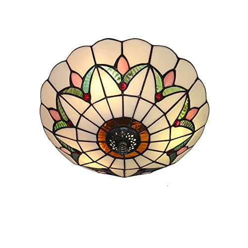 Image of Skyweel Tiffany Style Stained Glass Ceiling Lamp - 16 Inch White Flush Mount Lighting Fixture