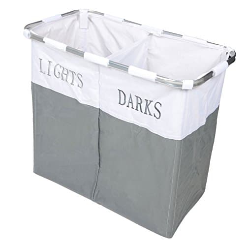 Image of Country Club Lights and Dark Folding Laudry Basket Hamper Washing Cloths Storage, Metal, Grey/White,