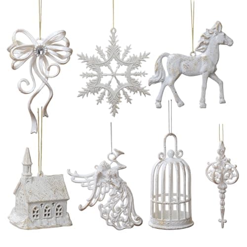 Image of Christmas Decorations Angel Set - Handmade Snowflake Figurines, Elegant Ribbon Hanging Ornaments | 7-Piece Holiday Home Decoration Set, Christmas Decor