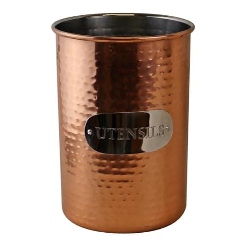 Image of Carousel Home and Gifts Sturdy Hammered Metal Copper Kitchen Utensil Holder