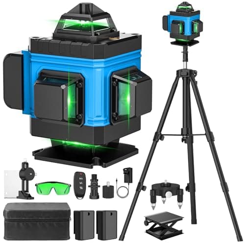 Image of Laser Level with Tripod Self Leveling 4x360°, 4D 16 Lines Green Laser Level with 2 x 2400mAh Batteries, Adjustable Tripod, Swivel Base Remote Control Wall Bracket, IP54 Waterproof and Dustproof(Blue)