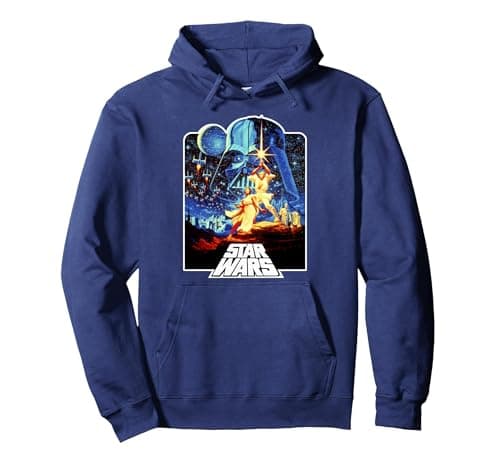 Image of Star Wars Large Classic Movie Poster Pullover Hoodie, Adult Unisex, Navy Blue, Small