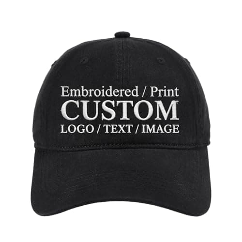 Image of Custom Hat Embroidered/Printed - Add Your Own Logo/Text/Image Design Personalized Adjustable Cotton Baseball Cap for Adult (Black)
