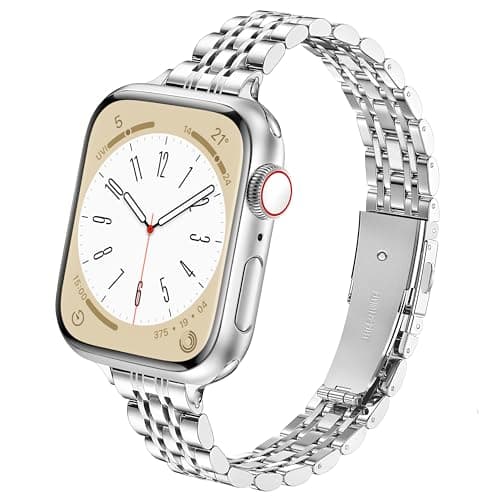Image of wipalor Slim Stainless Steel Strap Compatible with Apple Watch Straps Women 42mm(Series 10) 41mm 40mm 38mm, Metal iWatch Strap, Ladies Band for Apple Watch Series 11 10 9 8 7 6 5 4 3 2 1 SE,Silver