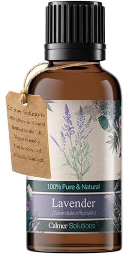 Image of Calmer Solutions Lavender Essential Oil 30ml - 100% Pure & Natural Steam Distilled Lavandula Angustifolia Aromatherapy Oil - UK Made Floral Essential Oil for Diffuser, Massage, Bath & Home Fragrance